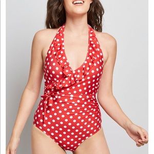 ModCloth Bathing Suit One Piece Polka Dot Ruffle